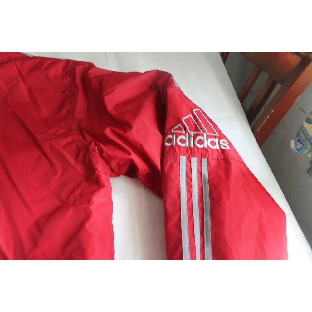 VTG Y2K Adidas Puffer Jacket Red Fleece Lined Hooded Men's Extra Large XL